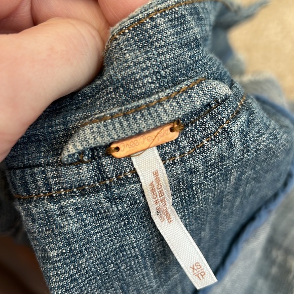 FREE PEOPLE DISTRESSED DENIM BOMBER JACKET - Picture 11 of 15